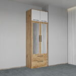 Dulap dormitor Stejar+Alb 2U cu oglinda+suprapozabil - Madrid