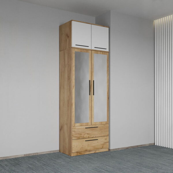 Dulap dormitor Stejar+Alb 2U cu oglinda+suprapozabil - Madrid
