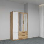 Dulap dormitor Stejar+Alb 3U cu oglinda - Madrid