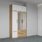 Dulap dormitor Stejar+Alb 3U cu oglinda+suprapozabil - Madrid