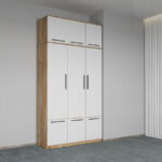 Dulap dormitor Stejar+Alb 3U + suprapozabil - Madrid