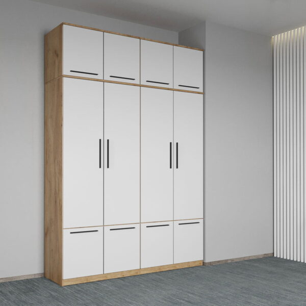 Dulap dormitor Stejar+Alb 4U+suprapozabil - Madrid