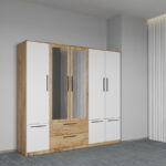 Dulap dormitor Stejar+Alb 5U cu oglinda - Madrid