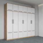 Dulap dormitor Stejar+Alb 6U+suprapozabil - Madrid