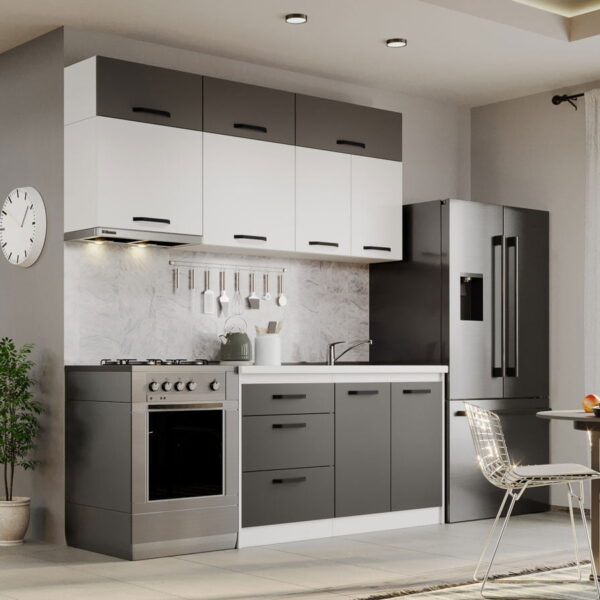 Mobila Bucatarie Fog Alb+Gri - 48 - 200 cm