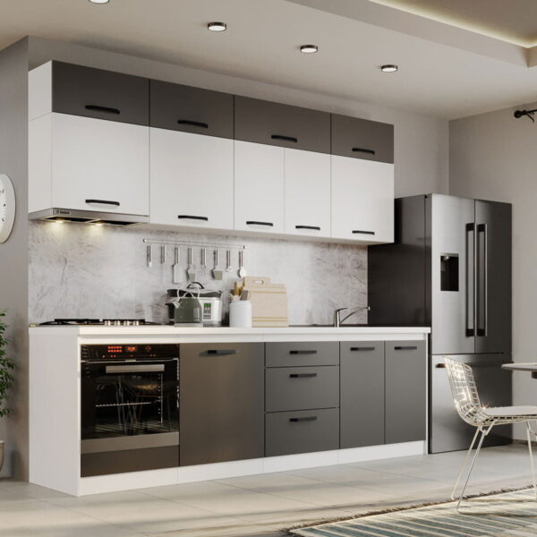 Mobila Bucatarie Fog Alb+Gri - 53 - 260 cm