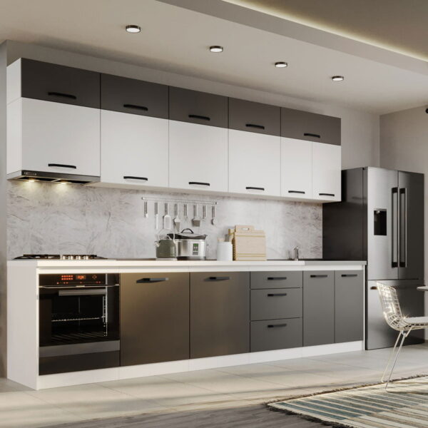 Mobila Bucatarie Fog Alb+Gri - 62 - 320 cm