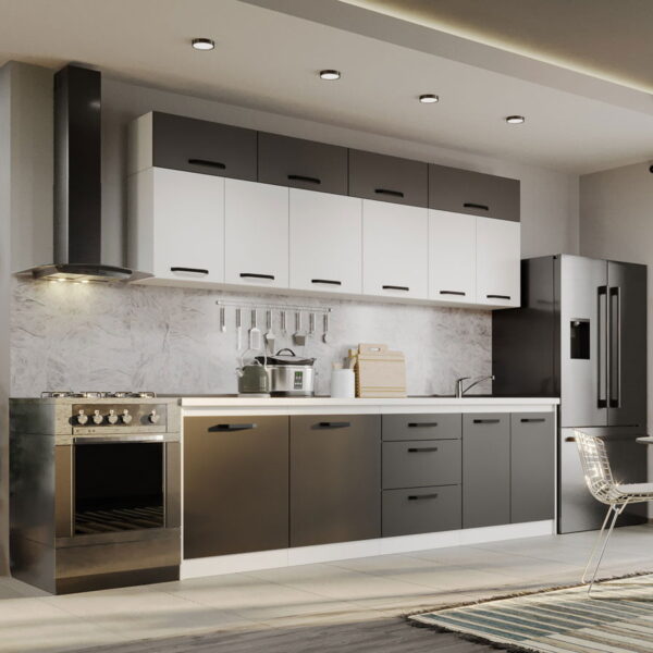 Mobila Bucatarie Fog Alb+Gri - 64 - 260 cm