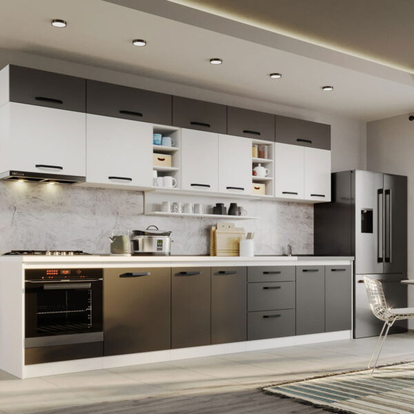 Mobila Bucatarie Fog Alb+Gri - 65 - 340 cm