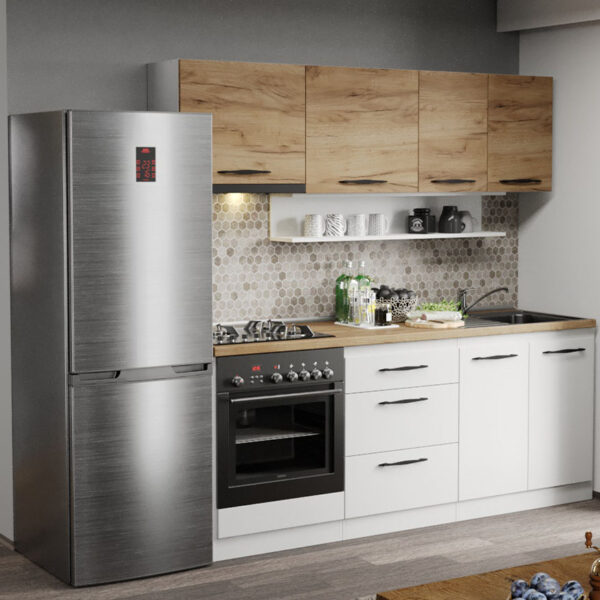 Mobila Bucatarie alba cu lemn Aroma - 10 - 200 cm