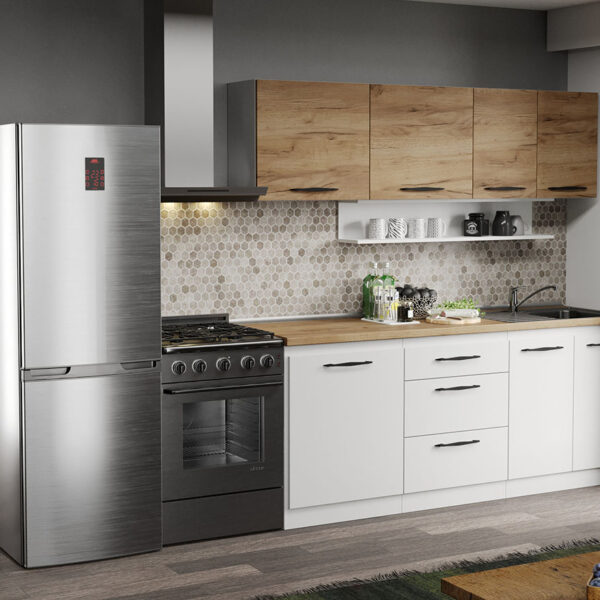 Mobila Bucatarie alba cu lemn Aroma - 11 - 200 cm