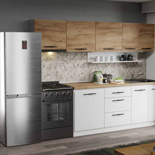 Mobila Bucatarie alba cu lemn Aroma - 12 - 260 cm