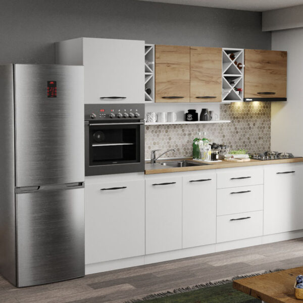 Mobila Bucatarie alba cu lemn Aroma - 14 - 260 cm