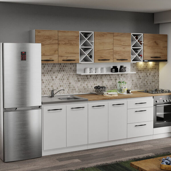 Mobila Bucatarie alba cu lemn Aroma - 16 - 280 cm