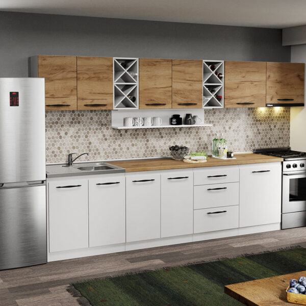 Mobila Bucatarie alba cu lemn Aroma - 18 - 340 cm