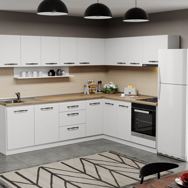 Mobila Bucatarie pe colt alba Aroma - 19 - 260x200 cm