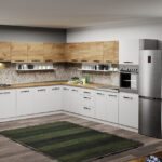 Mobila Bucatarie pe colt alba cu lemn Aroma - 46 - 260x340 cm