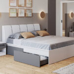 Pat alb cu gri tapitat dormitor - Pablo - 160x200