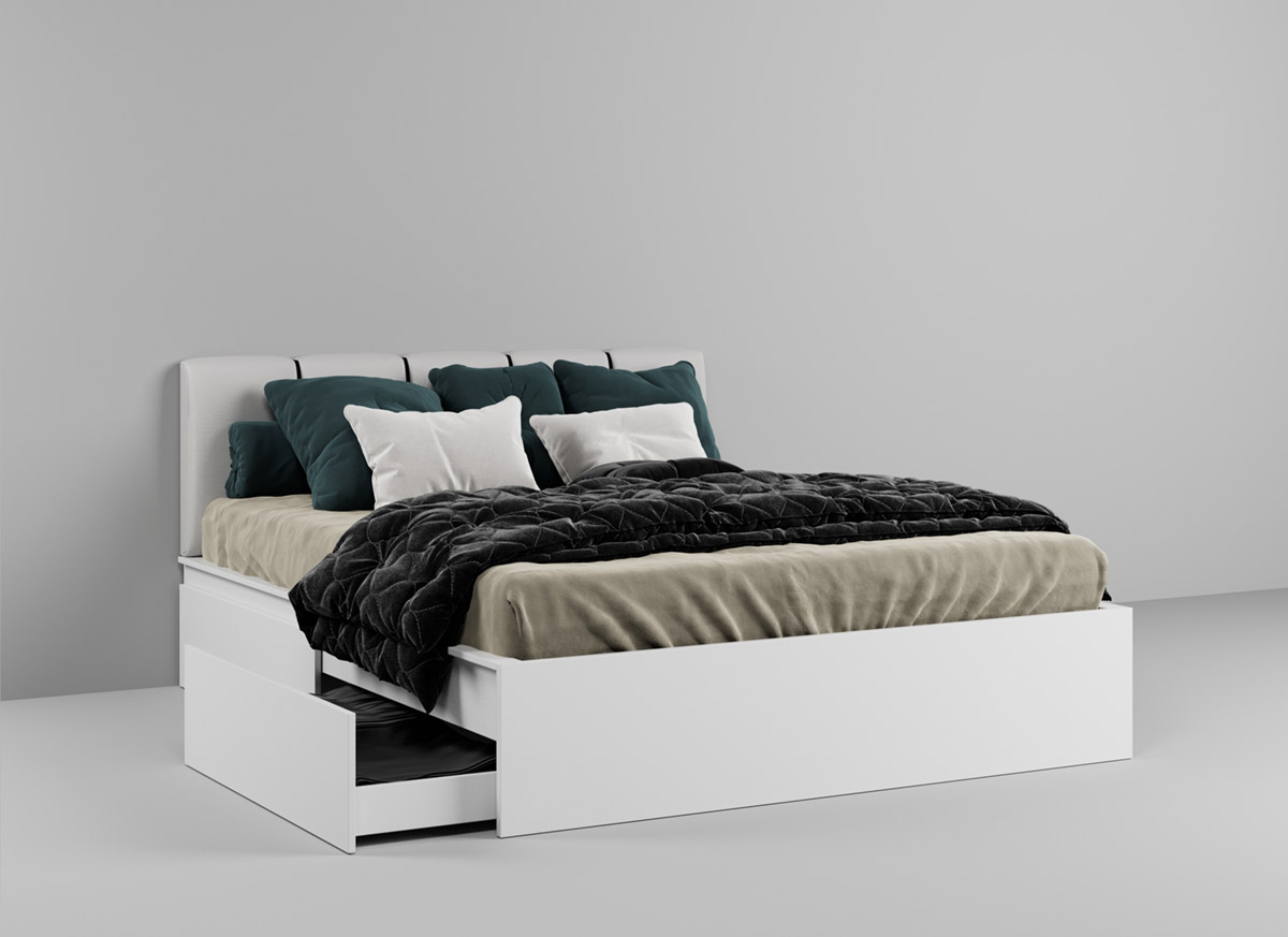 Pat alb tapițat - 180x200