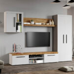 Set Mobilier Living Alb cu Stejar Auriu-Olaf-C03