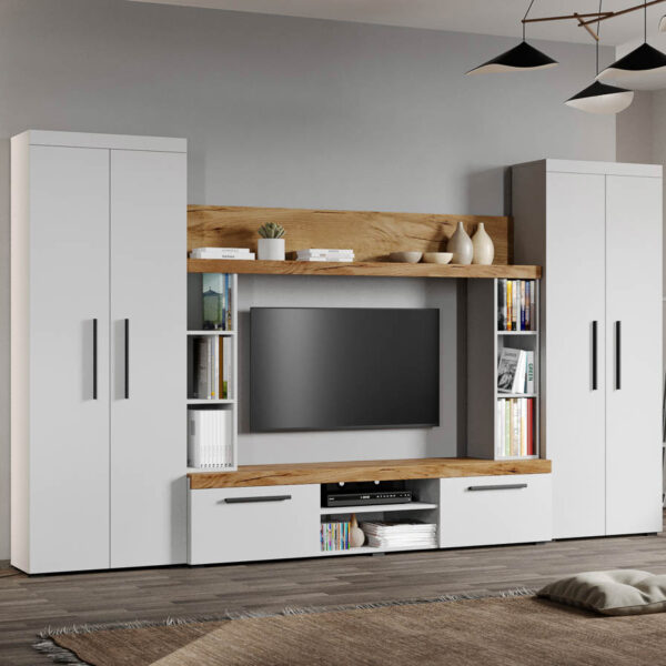 Set Mobilier Living Alb cu Stejar Auriu-Olaf-C06