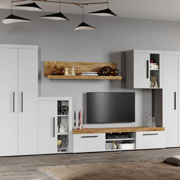 Set Mobilier Living Alb cu Stejar Auriu-Olaf-C09