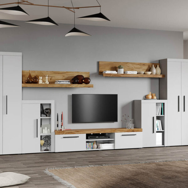 Set Mobilier Living Alb cu Stejar Auriu-Olaf-C13