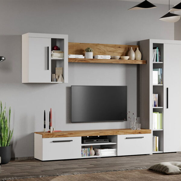 Set Mobilier Living Alb cu Stejar Auriu-Olaf-C15