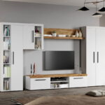 Set Mobilier Living Alb cu Stejar Auriu-Olaf-C16