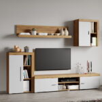 Set Mobilier Living Alb cu Stejar Auriu Sam-C12