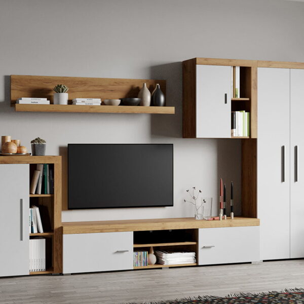 Set Mobilier Living Alb cu Stejar Auriu Sam-C13