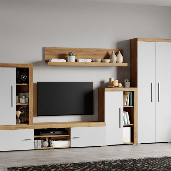 Set Mobilier Living Alb cu Stejar Auriu Sam-C16