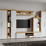 Set Mobilier Living Alb cu Stejar Auriu Sam-C17