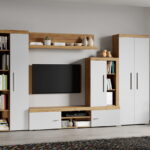 Set Mobilier Living Alb cu Stejar Auriu Sam-C19