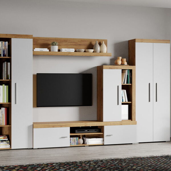 Set Mobilier Living Alb cu Stejar Auriu Sam-C19