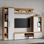 Set Mobilier Living Alb cu Stejar Auriu Sam-C20