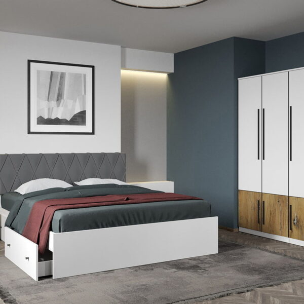 Set dormitor Alb cu Flagstaff Oak fara comoda - Sidney - C06
