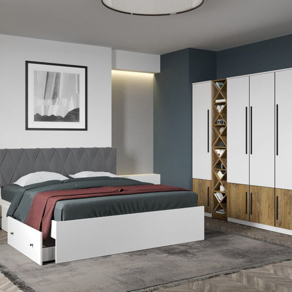 Set dormitor Alb cu Flagstaff Oak fara comoda - Sidney - C24