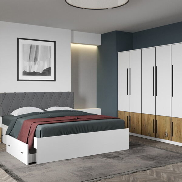 Set dormitor Alb cu Flagstaff Oak fara comoda - Sidney - C38