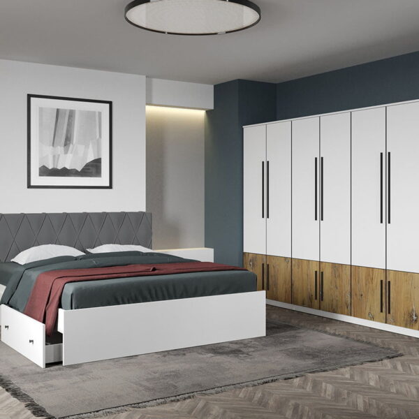 Set dormitor Alb cu Flagstaff Oak fara comoda - Sidney - C54