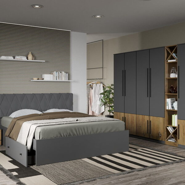 Set dormitor Gri cu Flagstaff Oak fara comoda- Sidney - C48