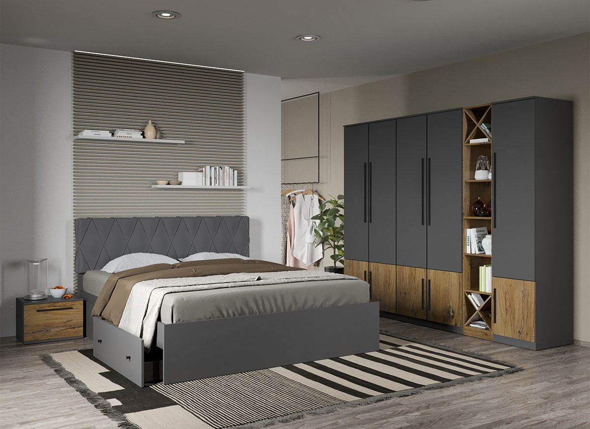 Set dormitor Gri cu Flagstaff Oak fara comoda- Sidney - C48 Set dormitor Gri cu Flagstaff Oak fara comoda- Sidney - C48