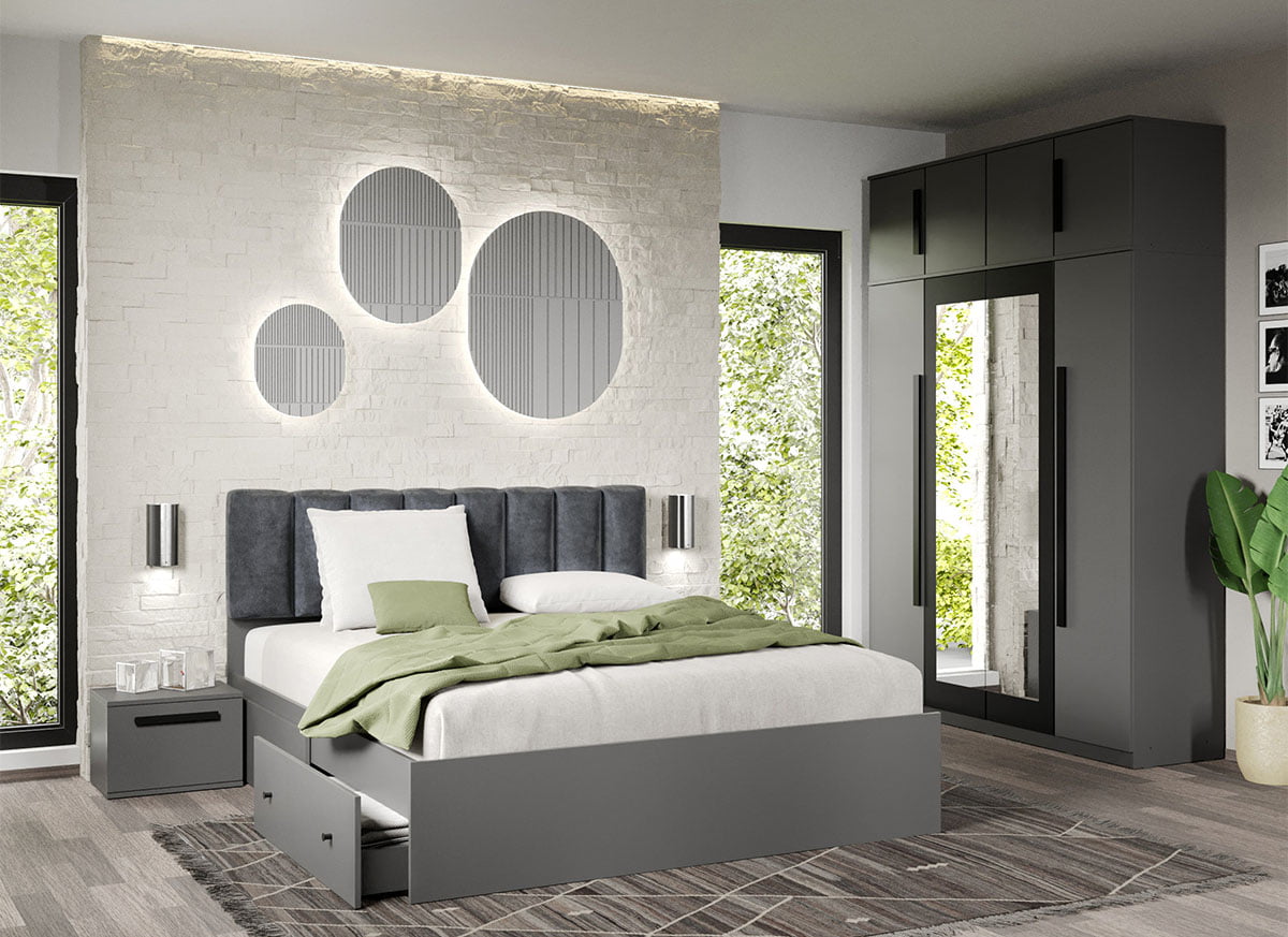 Set dormitor Gri fara comoda - Dallas - C15 Set dormitor Gri fara comoda - Dallas - C15