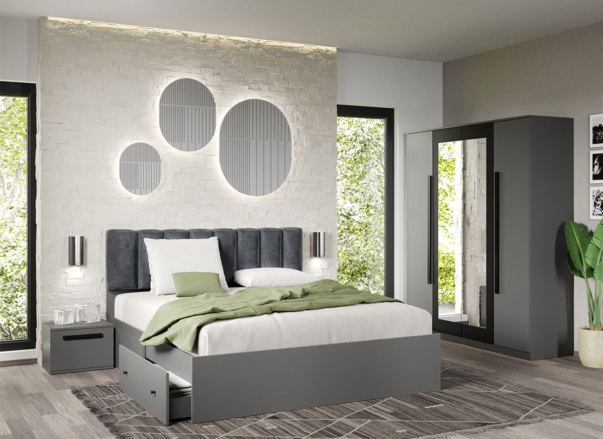 Set dormitor Gri fara comoda - Dallas - C16 Set dormitor Gri fara comoda - Dallas - C16