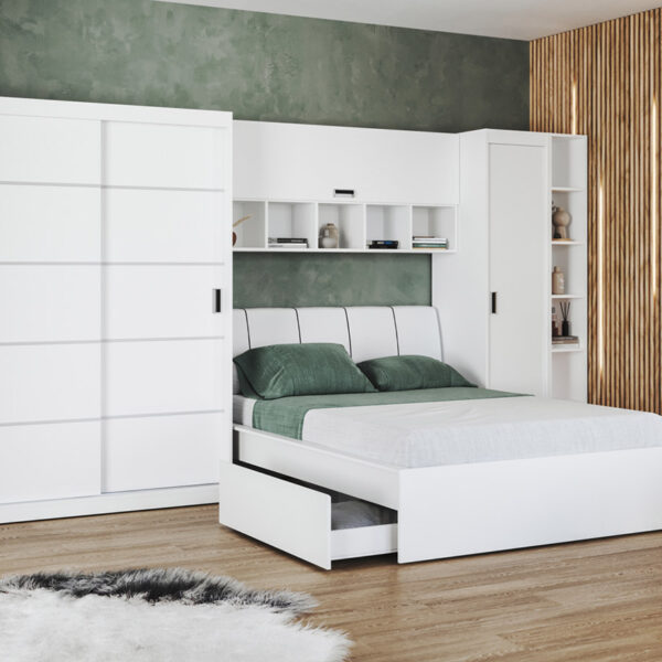 Set dormitor alb pat tapitat - Blanco - Configuratia 10