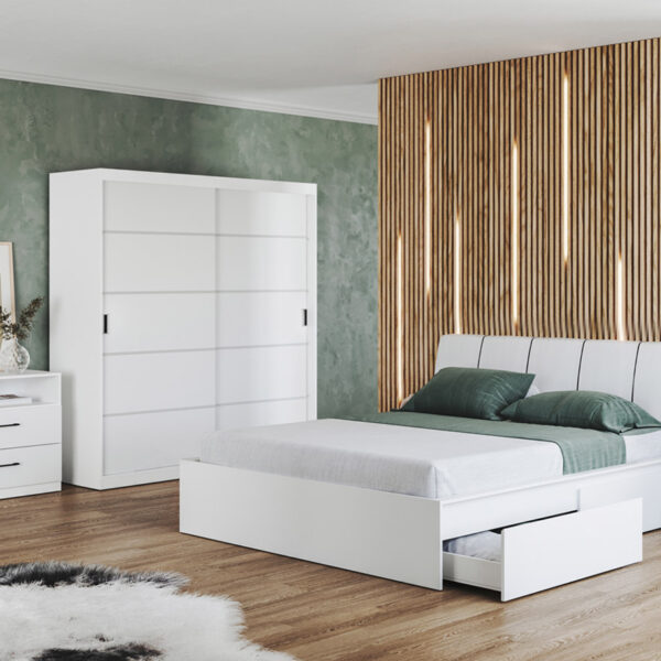 Set dormitor alb pat tapitat - Blanco - Configuratia 12