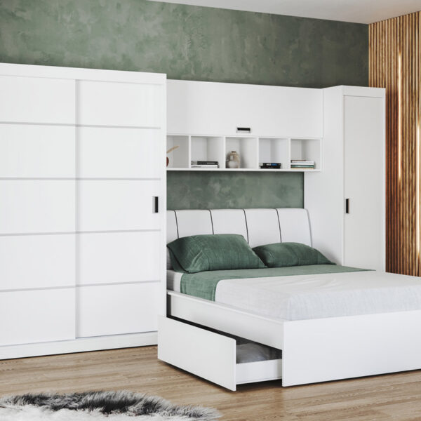Set dormitor alb pat tapitat - Blanco - Configuratia 17