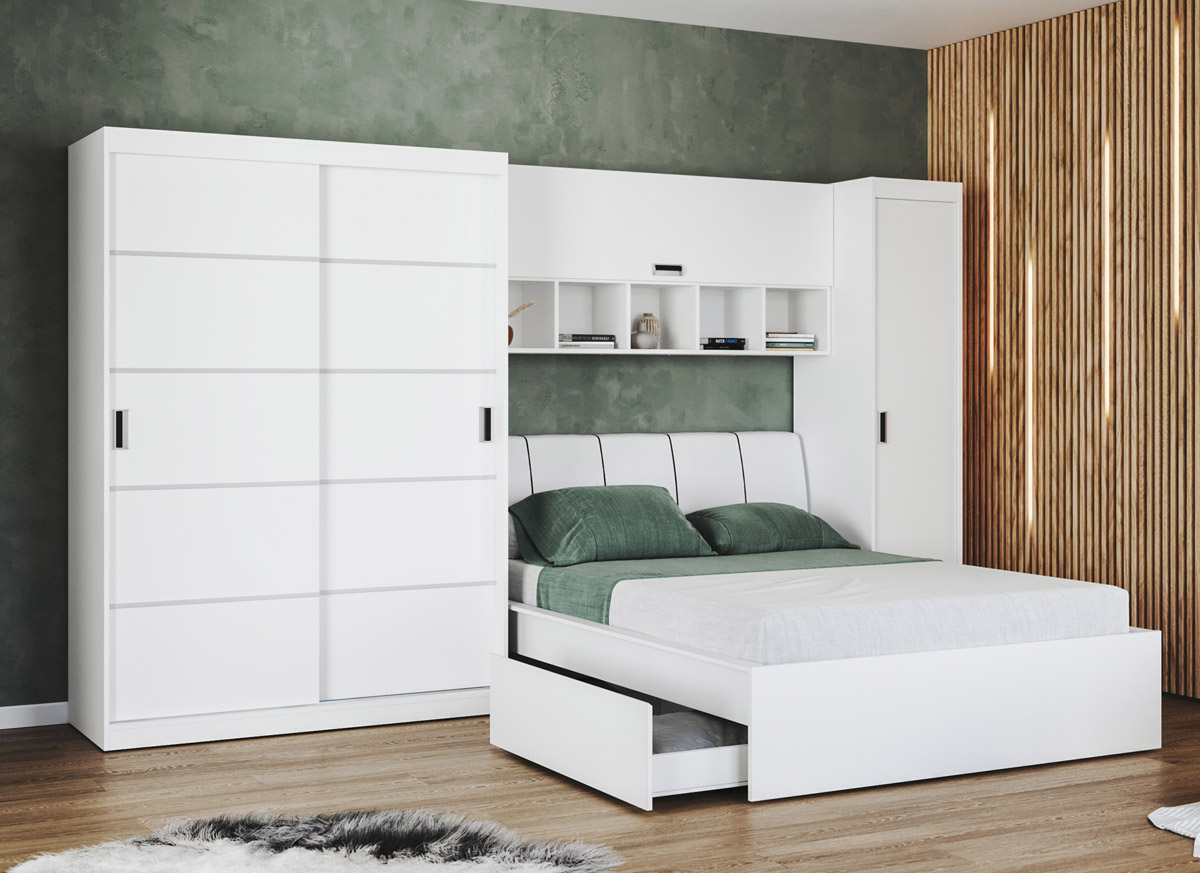 Set dormitor alb pat tapitat - Blanco - Configuratia 17 Set dormitor alb pat tapitat - Blanco - Configuratia 17
