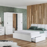 Set dormitor alb pat tapitat - Blanco - Configuratia 4