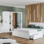 Set dormitor alb pat tapitat - Blanco - Configuratia 6